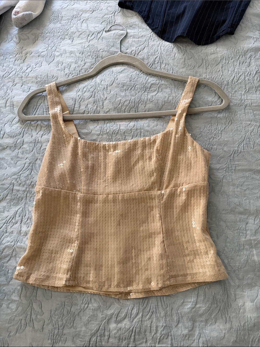 White Fox Boutique Sequin Tank Top in Champagne Gold
